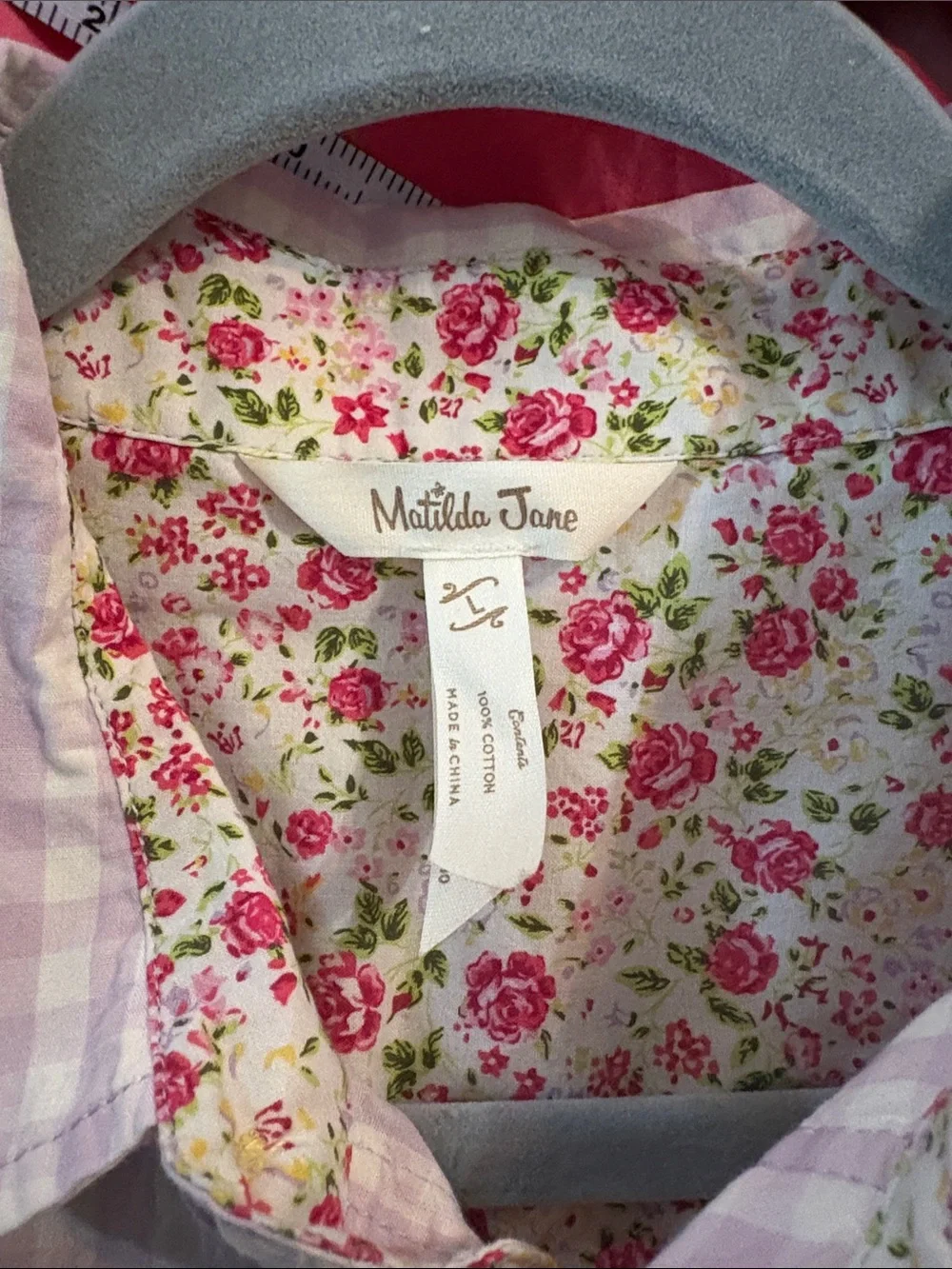 Mens Matilda Jane shirt Enchanted Easter Brunch Pink Checked Size large cotton